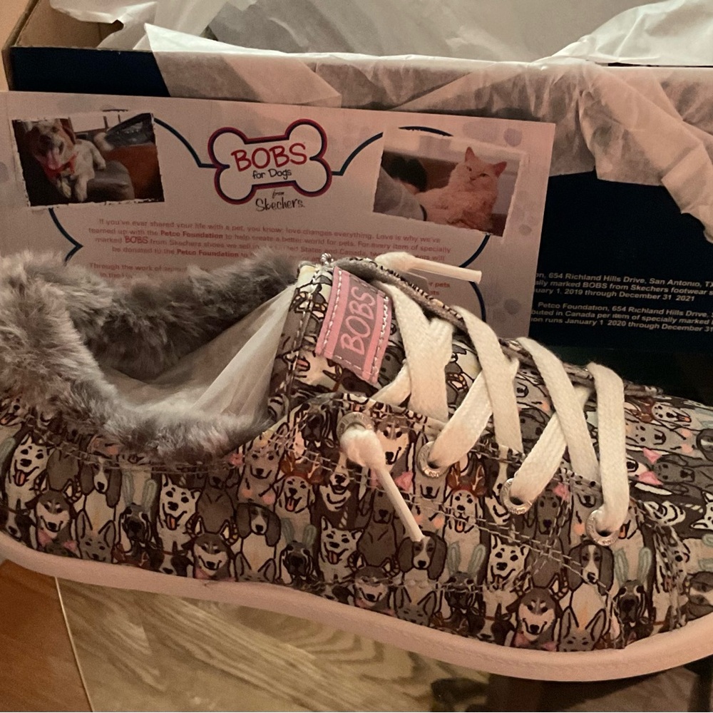 Skechers BOBS Women's Dog Print Sneakers -Blue Blizzard style.